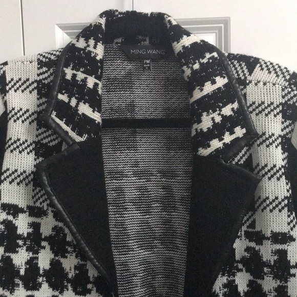 Ming Wang Women’s Petite M Structured Sweater Jacket, Faux Leather - Picture 2 of 5